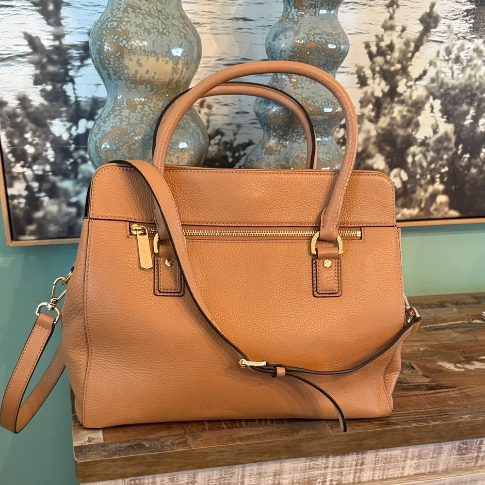 Michael Kors Cognac Leather Satchel with Gold Hardware beautiful - Picture 6 of 11